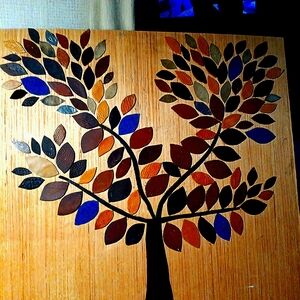 Leather leaf art installation.